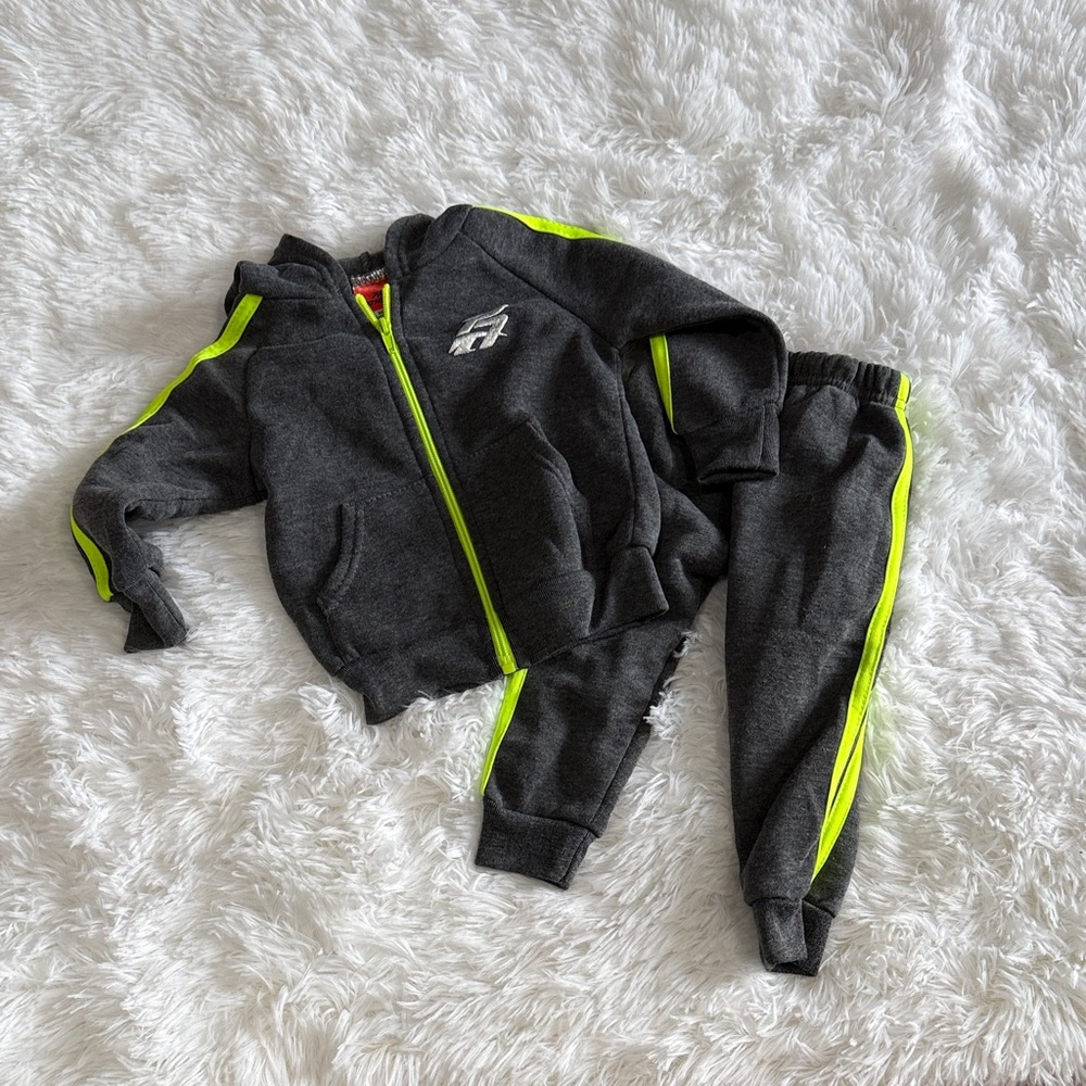 Kids Dark Gray Jogger Set with Neon Highlights